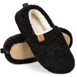 EverFoams Women's Fuzzy Full Slippers Soft Comfy Faux Shearling Memory Foam Indoor House Shoes, Black, 9-10 UK