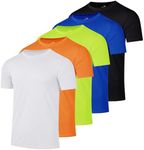 5 Pack: Boys Girls Active Athletic Quick Dry Dri Fit Short Sleeve T-Shirts Crew Neck Tops Teen Gym Undershirts Tees Youth Basketball Clothes Moisture Wicking Tshirt-Set 11,Medium (8-10)