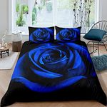 Feelyou Blue Rose Floral Duvet Cover Set King Size 3 Pieces 3D Printed Blossom Flowers Bedding Set Valentine's Day Botanical Comforter Cover with 2 Pillow Shams Romantic Microfiber Bed Cover