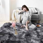 Area Rugs Soft Bedroom Carpets Living Room Rug Anti Slip Fluffy Shaggy Floor Mats Large Rugs for Children Room (Black/Gray, 120 * 160cm)