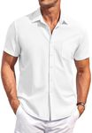 COOFANDY Mens Short Sleeve Shirts Casual Button Down Shirts Summer Beach Shirt Wrinkle Free, White, XX-Large