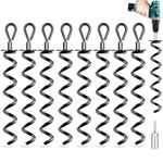 Pack of 8 Ground Anchors with Adapter, Ground Anchors for Trampoline, Spiral Shed Anchor Kit for Securing Tents, Canopies, Tarpaulins, Trampolines, Swings (Black)…