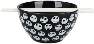 Bioworld Nightmare Before Christmas Jack Skellington On-The-Go Ceramic Ramen Bowl With Chopsticks