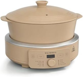 MAGNIFIQUE Slow Cooker, 4.5 Quart 8-in-1 Clay Pot Multi-Cooker, Non-Toxic Slow Cooker with Removable Clay Pot, for Rice, Pasta, Steam & Proof, Nonstick, Oven Safe Pot to 500°F, Brown