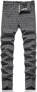 NOVOCCT Plaid Panst for Men - Skinny Mens Dress Pants - Stretch Slim Fit Business Casual Dress Chinos Pants for Men, Black White Plaid 01, 28