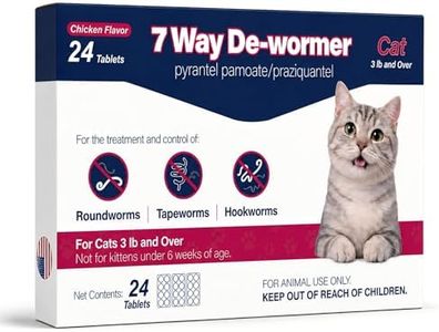 MEGEAR 7 Way De-Wormer for Cats, Chicken Flavored Tablets for Roundworms, Tapeworms & Hookworms, with Pyrantel Pamoate & Praziquantel, for Cats 3 lbs and Over, 24 Tablets