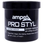 Ampro Pro Styl Styling Gel - Protects and Strengthens Your Strands - Non-Flaking, Alcohol Free, Vegan Formula - Flexible, Touchable Hold for All Hair Textures - Super Hold - 6 oz