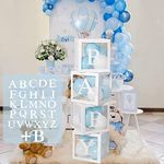 Baby Shower Decorations Balloon Boxes for Boy Girl, 4Pcs White Transparent Baby Balloon Boxes Blocks with 27 Letters, Baby Boxes for Baby Shower, Christening, Gender Reveal, Birthday Party Decorations