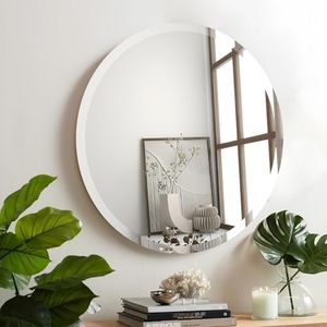 CLBA 24 inch Beveled Bathroom Mirror, Frameless Round Mirror, 1" Polished Beveled Edge Wall Mirror, Beveled Circle Mirror for Bathroom, Living Room, Bedroom