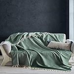 Milam London Green Throw Blanket | 100% Cotton Green Throws For Sofa Large | Herringbone Throw | Double Bed Throws | 2 Seater Sofa Covers 170 x 230 cm