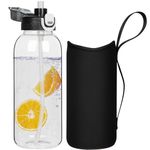 DEARRAY 1.5l Glass Water Bottle with Straw & Neoprene Sleeve 1.5 litre BPA free Large Glass Drinking Bottle Leakproof