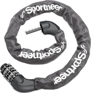 Sportneer Bike Lock: 5 Digit Combination High Security Anti Theft Bike Chain Lock - Heavy Duty Bicycle Lock for Bike Motorcycle Scooter - 1.1m Long 6mm Thick (Grey)