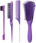 Hair Brush with Hair Styling Comb Set, Detangling Hair Brushes for Women Men Kids Curly Hair, Hair Brush Set with Detangler Brush Teasing Hair Brush Rat Tail Comb Edge Brush (Purple)