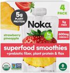 Noka Superfood Smoothie Pouches (Strawberry Pineapple) 4 Pack, with Plant Protein, Prebiotic Fiber & Flax Seed, Organic, Gluten Free, Vegan, Healthy Fruit Squeeze Snack Pack, 4.22oz Ea