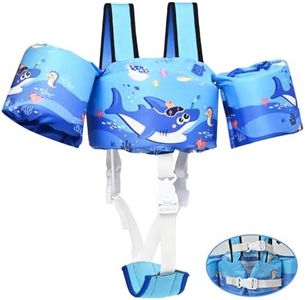 Kulahlik Toddler Swim Vest, Toddler Floaties for 22-66 lbs Boys & Girls, Kids Swim Vest with Crotch Strap & Shoulder Harness Arm Wings for 2 3 4 5 6 7 Years Old Baby Children Sea Beach Pool-Shark