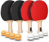 SereneLife Professional Ping Pong Paddle Set - Table Tennis Paddles and Balls Set w/ 4 Ping Pong Rackets, 8 Table Tennis Balls, Paddle Case - 2 or 4 Players Professional & Recreational Games