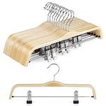 TOPIA HANGER Wooden Pants Hangers,Slim Natural Wood Skirt Hangers with Anti-Rust Hook and Adjustable Metal Clips, Perfect for Skirts,Pants,Slacks-10 Pack-CT17N