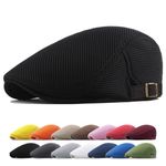 meioro Mens Summer Flat Cap Mesh Breathable Newsboy Hat Adjustable Beret Ivy Cap Cabbie Driving Hats（Black）