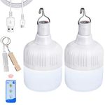 2Pcs Camping Lights,Emergency Lantern LED Work Light Bulb USB Rechargeable Lighting,30W 2000 Lumens,Portable Tent Light for Camping, Patio,Garden,BBQ,Hiking,Fishing. with Remote Control