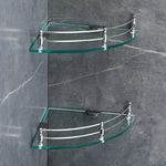 FORTUNE Glass Corner Shelf/Bathroom Shelf/Multipurpose Shelf/Living Room Corner Shelf/Wall Mount Bathroom Shelves (Transparent) (9 x 9 Inch) - (Pack of 2)