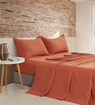 CleverPolly Vintage Washed Microfibre Sheet Set with 2 Pillowcases - Ultra Soft, Comfy, Luxurious Bed Sheet - Flat & Fitted Sheet Set for Bedding - Terracotta - Double