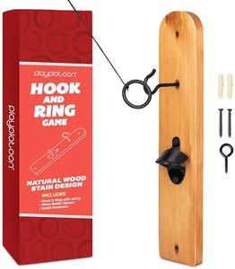 Play Platoon Hook and Ring Game with Bottle Opener and Magnetic Cap Catch, Ring Toss Game for Adults, for Bar Games, Patio Games, Natural Wood Finish