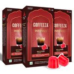COFFEEZA Intenso Aluminium Coffee Capsules, Intensity - 10, Nespresso Compatible Coffee Pods, Box Of 3 (30 Capsules), Brew Cold/Hot