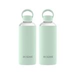 Rioware® Aquashot Borosilicate Glass Water Bottle with Silicon Sleeve (750ml) | Airtight lid | Leak Proof | Silicon Cap | Fridge Water Bottles for Home, Office & Gym -Pack of 02(Green)