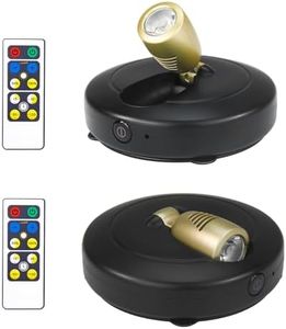 HONGUT Wireless LED Spotlights, Battery Operated Picture Frame Lights, Stick on Puck Light with Remote, Dimmable Accent Indoor Uplighting for Art Dartboard Painting Display Plants, Black, 2 Packs