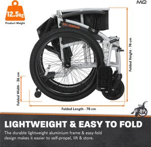 MobiQuip All Terrain Adult Wheelchair – Lightweight Aluminium, 18" Seat, Easy-Fold, Silver