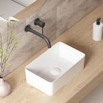 Small Bathroom Sink Above Counter: 14″x9″ Retangle Vessel Sink, OCEALAGOON White Bowl Sinks for Bathrooms RV Lavatory Porcelain Ceramic Tiny Bathroom Vanity Sink