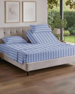 Flex Top Split Head King 4 Piece Sheet Set - Comfy Breathable & Cooling Bed Sheets Set - Hotel Luxury Bedding for Women, Men, Kids, Teens, Boys & Girls - Deep Pockets, Soft - Oeko-Tex - Blue Stripes
