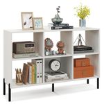 CASART 6-Cube Wooden Bookcase, 3 Tiers Open Bookshelf with Adjustable Shelves, 5 Metal Legs & Anti-Topping Device, 120cm Long Freestanding Display Shelf for Living Room Bedroom Study Office (White)