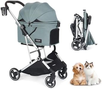 Beberoad Pets T4 PRO Pet Stroller for Small Medium Dogs, Cat Strollers for 2 Cats, 4 Wheels Folding Pet Stroller for Cats with Pad, Canopy and Cup Holder, Green
