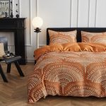 Simple&Opulence Boho Cooling Duvet Cover Set, 3Pcs Aztec Luxury Tribal Geometric Pattern Comforter Cover Set 100% Viscose from Bamboo, Soft Breathable Bedding for Hot Sleepers(Rust, Queen)