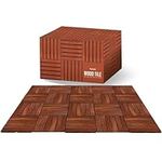 Flybold Interlocking Deck andFlooring Tiles - Teak Wood Outdoor Flooring - 12" x 12" Weather Resistant, UV Protected and Anti-Slip Patio Pavers for Backyard, Balcony, and Pool Area - Pack of 10