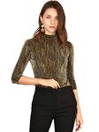 Allegra K Women's Party Glitter 3/4 Sleeve Shiny Striped Metallic Tops Gold Black 12