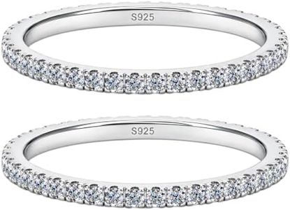 WES 2pack 1.5mm Moissanite Wedding Band - 925 Sterling Silver Half Eternity Round Stackable Moissanite Engagement Rings Anniversary Wedding Rings for Women, Size 9