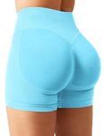 YEOREO Women Workout Gym Impact Shorts Hidden Scrunch Butt Lifting 3.6"/4.5"/6" Seamless Shorts, Light Blue, Medium