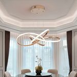 Modern LED Pendant Light Spiral Design, 64W Dimmable Chandelier with Remote Control, Height Adjustable Hanging Light Fixture for Living Room, Bedroom, Dining Room, Kitchen Island (B - Gold)