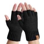 LADES Fingerless Gloves - Thermal Winter Gloves Warm Knitted Half Finger Gloves Mittens for Men Typing Driving Working, Black, One Size