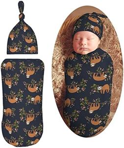 Muishi Funny Cute Sloth On Tree Branch Newborn Swaddle Blankets Hat Sets Soft Baby Receiving Blanket Swaddle Sack for Baby Shower Infant Boy Girl Gift
