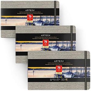 ARTEZA Watercolor Book, Pack of 3, 76 Pages Each, 5.1x8.3 Inch Watercolor Notebook, 110lb/230gsm Cold Pressed Water Pad