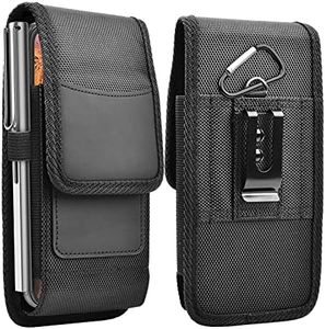 Njjex Phone Holster For Galaxy S10E S10 Plus S9 S8 Note 10+ 9 8 A10e A20 A50 LG Stylo 5 4 3 Aristo 4 3 2 G8X, Nylon Metal Belt Clip Pouch RFID Wallet Card Slots Holder (Fits Otterbox Defender Case on)