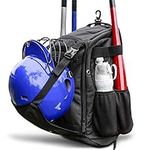 ZOEA Baseball Bat Bag Backpack, T-Ball & Softball Equipment & Gear for Youth and Adults | Large Capacity Holds 4 Bats, Helmet, Glove, Shoes | Shoe Compartment & Fence Hook & Helmet Holder Black