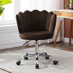 Finch Fox® Crown Modern Leisure Desk Study Task Desk Chair in Velvet Upholstered with Ergonomic Mid-Back Velvet Adjustable Swivel Height Office Chair for Bedroom, Living Room, in Dark Brown Color