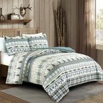 Chezmoi Collection Meadow 3-Piece Cabin Lodge Comforter Set - Multicolor Pine Tree Fish Deer Explorer Mountain Printed Microfiber Bedding, Queen