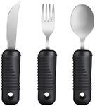 YPC Adaptive Utensils,Easy Grip Silverware,Built-Up Fork,Spoon and Rocker Knife for Adults,Elderly,Arthritis,Tremors and Parkinsons,3 Piece Set