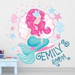 Little Mermaid Wall Decal Decor for Girls Bedroom - Large Tail Stickers Room Custom Name Art for Girls Bedroom or Nursery Decor Mermaid Decor for Babys Room