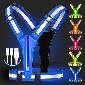 Led Reflective Vest Running Gear,USB Rechargeable Light Up High Visibility Running Vest,6-11hrs Light with Adjustable Waist/Shoulder for Runners Walkers,Blue
